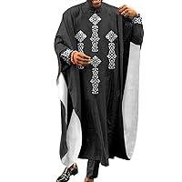 African Clothes for Men Embroidery Agbada Robe Dashiki Shirts Ankara Pants 3 Piece Set Wedding Evening Outfits