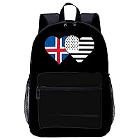 Iceland Flag and American Flag Laptop Backpack for Men Women 17 Inch Travel Daypack Lightweight Shoulder Bag