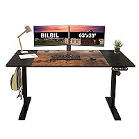 63 x 30 Inches Electric Standing Desk, Height Adjustable Sit Stand Table with Splice Board, Stand up Home Office Desk, Black Frame/Black and Rustic Brown Top