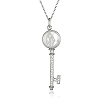 Coin Pearl and Cubic Zirconia Key Pendant Necklace, 17