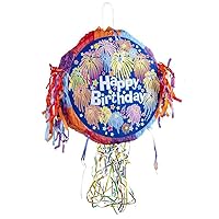 Birthday Pinata, Happy Birthday Pinata Colorful Pinata Pull String for Children's Birthday Parties and Holiday Party Decorations (Blue)