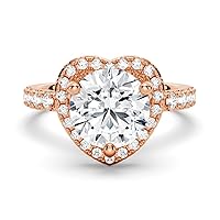 ANGEL SALES 2.20 Ctw Round Cut White Diamond Heart Shape Engagement Ring For Women's & Girl's 14K Rose Gold Finish 925 Sterling Silver