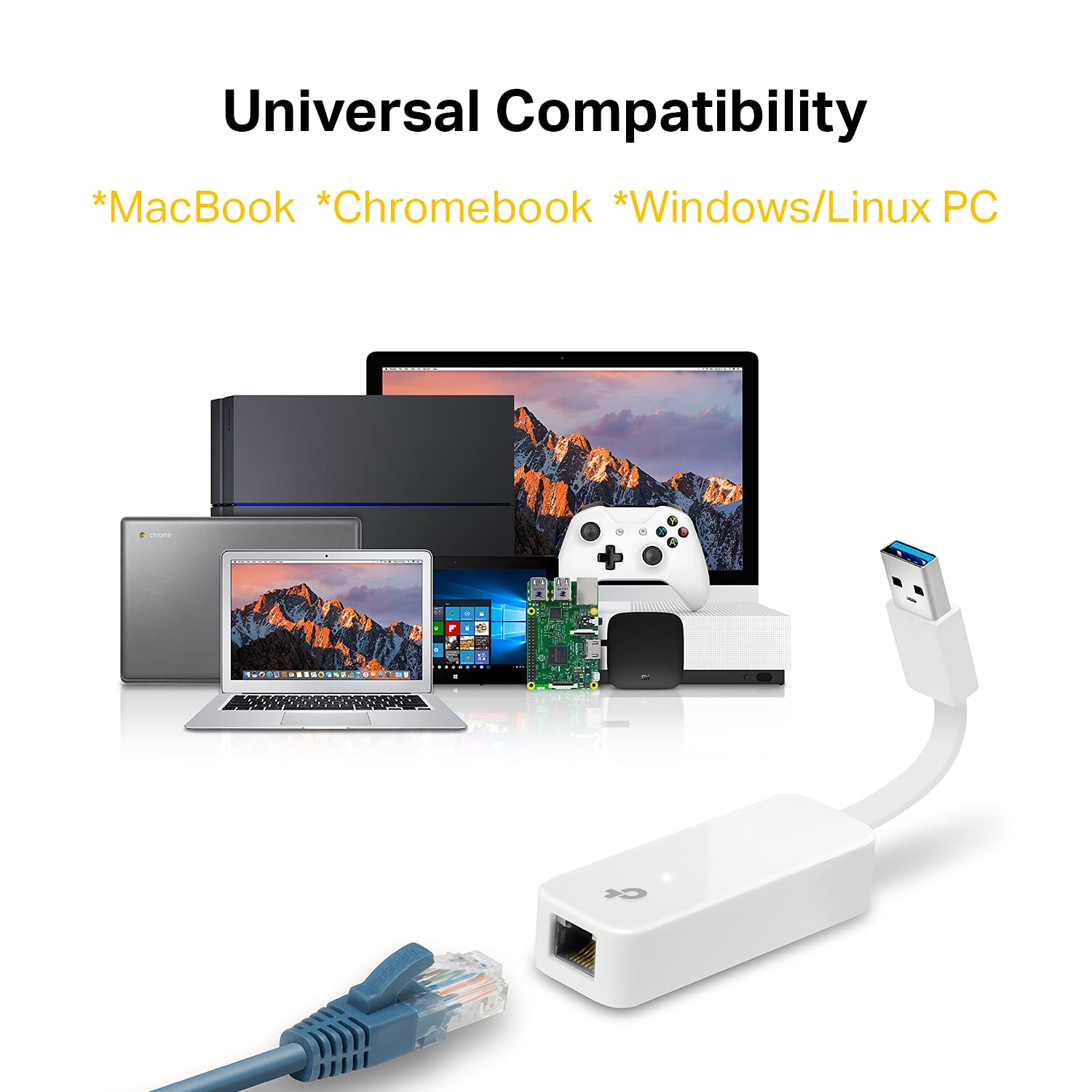 TP-Link USB to Ethernet Adapter, Foldable USB 3.0 to 10/100/1000 Gigabit Ethernet LAN Network Adapter, Support Windows 10/8.1/8/7/Vista/XP for Desktop Laptop Apple MacBook Linux (UE300)