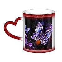 Beautiful purple butterfly Print Coffee Mug 13 oz Heat Sensitive Color Changing Mug Cute Ceramic Mug For Women Men