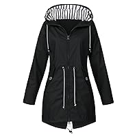 SNKSDGM Raincoat Women Waterproof Hooded Windbreaker Lightweight Full Zip Cycling Bike Rain Jacket Trench Coats with Pockets