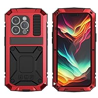Compatible with iPhone 15 Metal Case with Screen Protector Camera Protector Military Rugged Heavy Duty Shockproof Case with Metal Kickstand Full Body Tough Dustproof Case (Red)