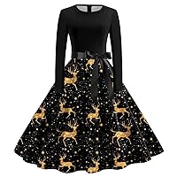 Teacher Dresses,Women Vintage Long Sleeve O Neck Easter Housewife Evening Party Prom Party Beach Womens Midi Sw
