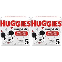 Snug & Dry Baby Diapers, Size 5 (27+ lbs), 22 Ct (Pack of 2)