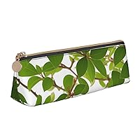 Leaves Pen Case Small Pencil Bag Triangle Pu Leather Pen Pouch Pen Bag Storage Bag With Zipper