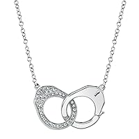 Jewelry Created Round Cut White Diamond 925 Sterling Silver 14K White Gold Finish Diamond Handcuffs Pendant Necklace for Women's & Girl's