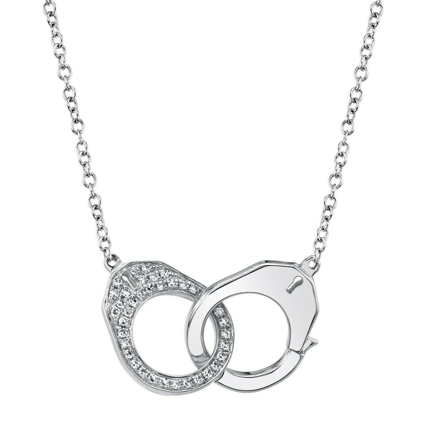 ABHI Jewelry Created Round Cut White Diamond 925 Sterling Silver 14K White Gold Finish Diamond Handcuffs Pendant Necklace for Women's & Girl's