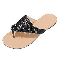 Party Slippers Sandals for Women 2022 Women's Beach Rhinestones Slip-On Breathable Slippers Shoes Open Flat