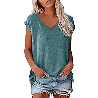 Women Cap Sleeve Summer Tops Casual Vacation Tank Top Vest V-Neck Loose Fitting Tee Shirts
