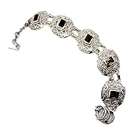 Genuine Emerald Cut Smoky Quartz 925 Sterling Silver Vintage Style Bracelet for Gift Length 6.5-8 Inches