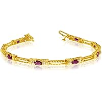14k Yellow Gold Natural Ruby And Diamond Tennis Bracelet