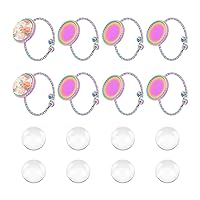 UNICRAFTALE 8 Sets Ring Blanks DIY Blank Dome Stainless Steel Open Cuff Ring Making Kits Adjustable Half Round Cabochon Ring Blanks Rainbow Color Blanks DIY Bezels for Jewelry Making 10mm