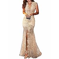 Mermaid/Trumpet Romantic Evening Dress V Neck Sleeveless Sweep/Brush Train Prom Dress Wedding Guest Dress Slit 2024