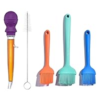 U-Taste 228.2℉ Heat Resistant 1.5 oz Angled Turkey Baster (Purple), and 600ºF Heat Resistant Angled Silicone Basting Pastry Brush for Oil Sauce BBQ Butter (Color)