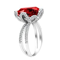 Female Unique Beautiful Red Flower Engagement Wedding Ring - Charm Created Garnet Diamond Jewelry for Women (Size 6 7 8 9 10) RJ212