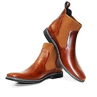 PeppeShoes Modello Kone - Handmade Italian Mens Color Brown Ankle Chelsea Boots - Cowhide Smooth Leather - Slip-On