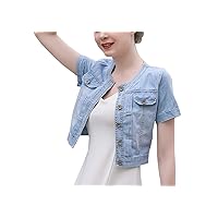 Only Faith Summer Women’s Crew-neck Denim Jacket Short Sleeve Jean Coat Tops