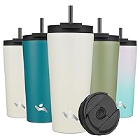 22OZ Insulated Tumbler with Lid and 2 Straws Stainless Steel Water Bottle Vacuum Travel Mug Coffee Cup,Angel White