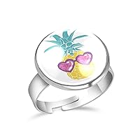 Pineapple in Heart Shape Sunglass Adjustable Rings for Women Girls, Stainless Steel Open Finger Rings Jewelry Gifts