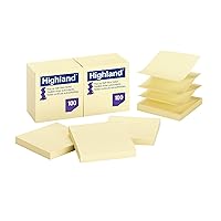 Highland Pop-up Sticky Notes, 3 x 3 Inches, Yellow, 12 Pack (6549-PUY)