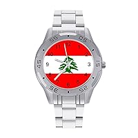 Lebanese Flag Men's Business Watch Fashion Stainless Steel Wristwatches Custom Easy Read Watches for Women