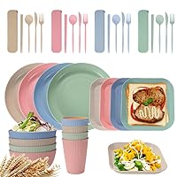 Wheat Straw Dinnerware Sets for 4 (36pcs), Unbreakable Microwave Safe Reusable Wheat Straw Plates and Bowls Sets Eco Friendly,Dishwasher Safe,Wheat Straw Plates,Wheat Straw Bowls