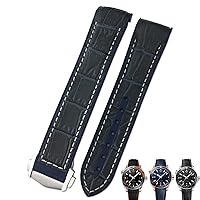 19mm 20mm Cowhide Watch Bands for Omega Seamaster 300 Speedmaster DE Ville Watch Strap for Men Bracelet (Color : Dark Blue White, Size : 19mm)
