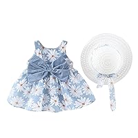 Summer Dress Baby Girl Tutu Dress Sleeveless Backless Princess Party Dresses Flower Bow Sundress with Straw Hat Set