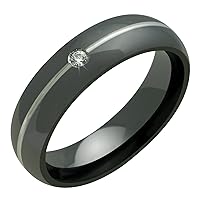 Stunning Black Titanium and Diamond Wedding Band With Center Groove Comfort Fit 6mm Wide