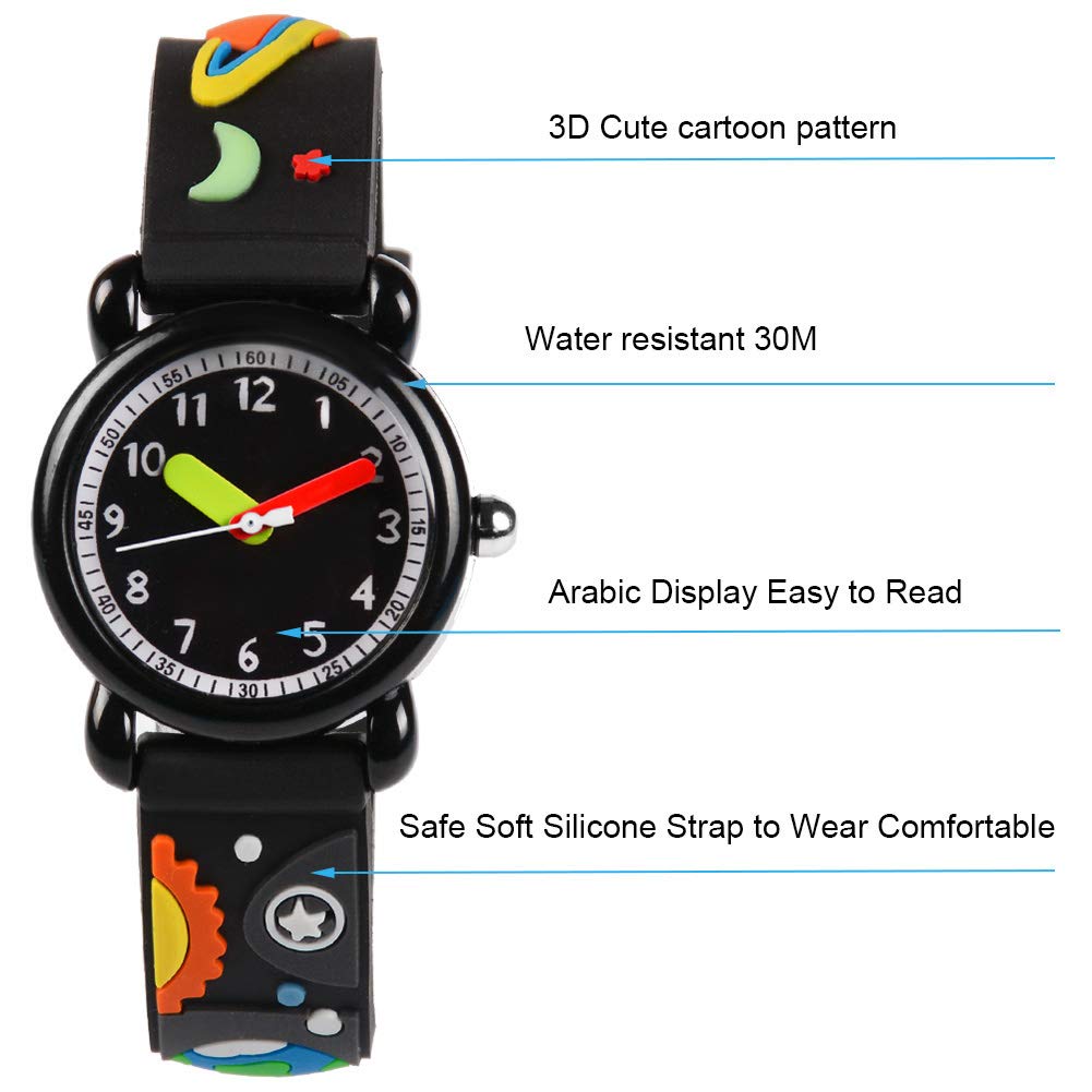 Venhoo Kids Watches 3D Cute Cartoon Waterproof Silicone Children Toddler Wrist Watches Time Teacher Gifts for 3-10 Ages Boys Little Child-Universe