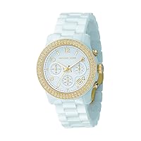 Michael Kors Women's MK5237 White Ceramic Runway Gold Glitz Watch