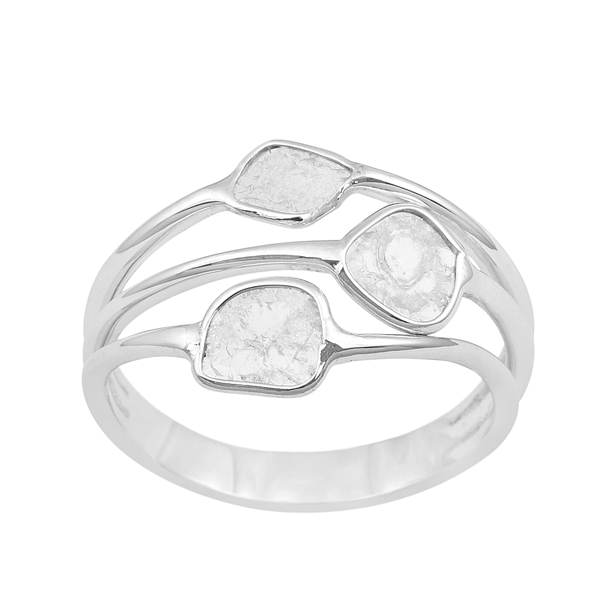 0.35 CTW Natural Diamond Polki Three Stone Multi Band Ring 925 Sterling Silver Platinum Plated Slice Diamond Jewelry