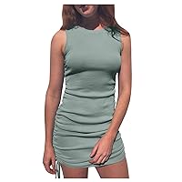 Summer Sleeveless Tank Dresses for Women 2024 Sexy Ribbed Bodycon Dress Casual Ruched Bodycon Party Club Mini Dress