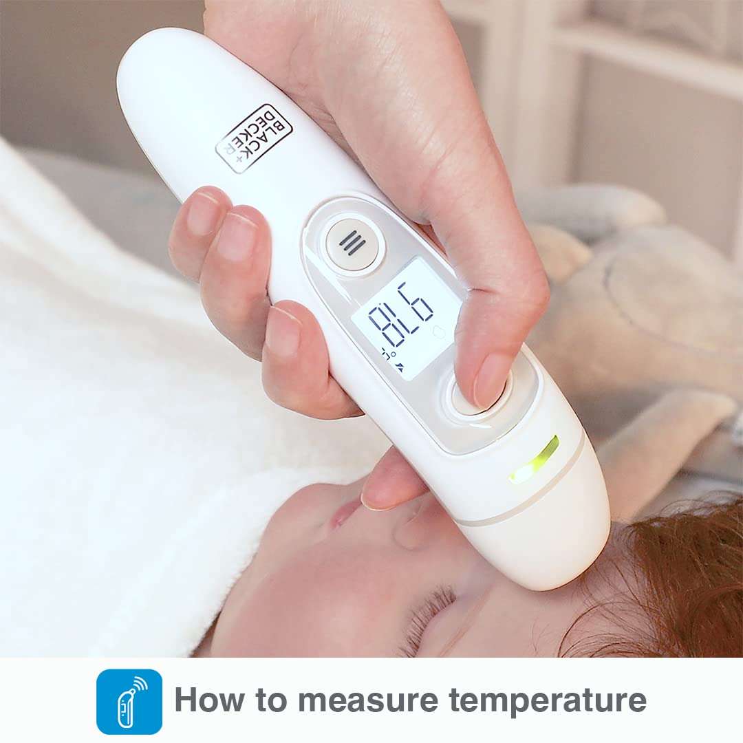 BLACK+DECKER 3-in-1 Infrared Thermometer for Kids and Adults with Fever Alarm, Forehead/Ear/Object Modes, Mute Function for Sleeping Babies, Fast Response Time and Auto Shutdown (BDXTMB100), White