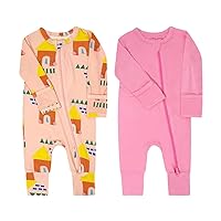 Teach Leanbh Baby Boys Girls 2 Pack Bamboo Viscose Pajamas with Mitten Cuffs 2 Way Zipper Long Sleeve Romper Sleep and Play