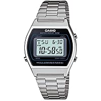 Casio Men's Retro B640WD-1AV Silver Stainless-Steel Quartz Watch with Black Dial