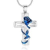 Urn Necklace for Ashes Rose Flower Cross Cremation Jewelry Pendant for Human/Pet Funeral Keepsake Memorial Necklace