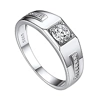 Suplight Men's Wedding Band Engagement Rings, 925 Sterling Silver Cubic Zirconia Black Onyx Stone Ring 6mm (with Gift Box)