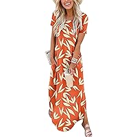 ANRABESS Women's Summer Casual Loose Short Sleeve Long T Shirt Dress Split Maxi Beach Sundress Travel Vacation Outfits