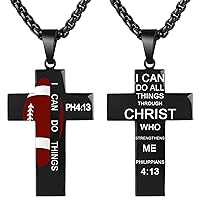 Football Cross Necklace for Boys Men I CAN DO All Things Stainless Steel Sport Bible Verse Pendant Chain for Men