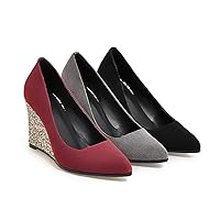 Women's Wedge Glitter High Heel Shoes Pointed Toe Sparkly Faux Suede Fashion Slip On Dress Pumps