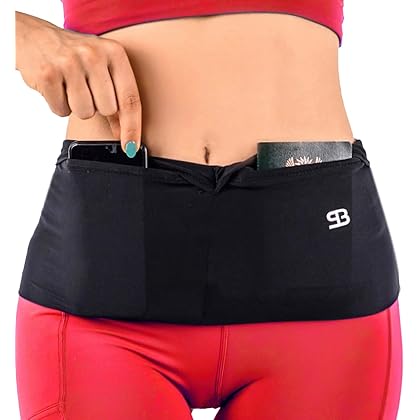 StashBandz Unisex Running Belt, Travel Money Belt, Fanny Pack, Waist Pack for Women and Men, 4 Big Security Pockets and Zipper, Fits All Size Phone, Passport, and More, Extra Wide Spandex