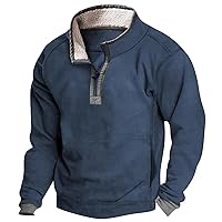 Men's 1/4 Zipper Sweatshirt Long Sleeve Stand Collar Color Block Patchwork Pullover Tops with Elbow Patches