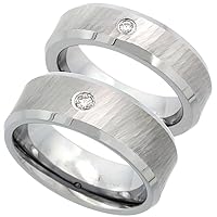 Sabrina Silver 2-Ring Set 6 & 8mm Tungsten Diamond Wedding Ring Him & Her Dazzling Cut Finish Beveled Comfort fit, sizes 5-13