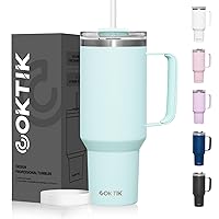 COKTIK 40 oz Tumbler With Handle and Straw Lid, 2-in-1 Lid (Straw/Flip), Vacuum Insulated Travel Mug Stainless Steel Tumbler for Hot and Cold Beverages,Easy to Clean (Seafoam)