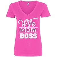 Threadrock Women's Wife Mom Boss V-Neck T-Shirt